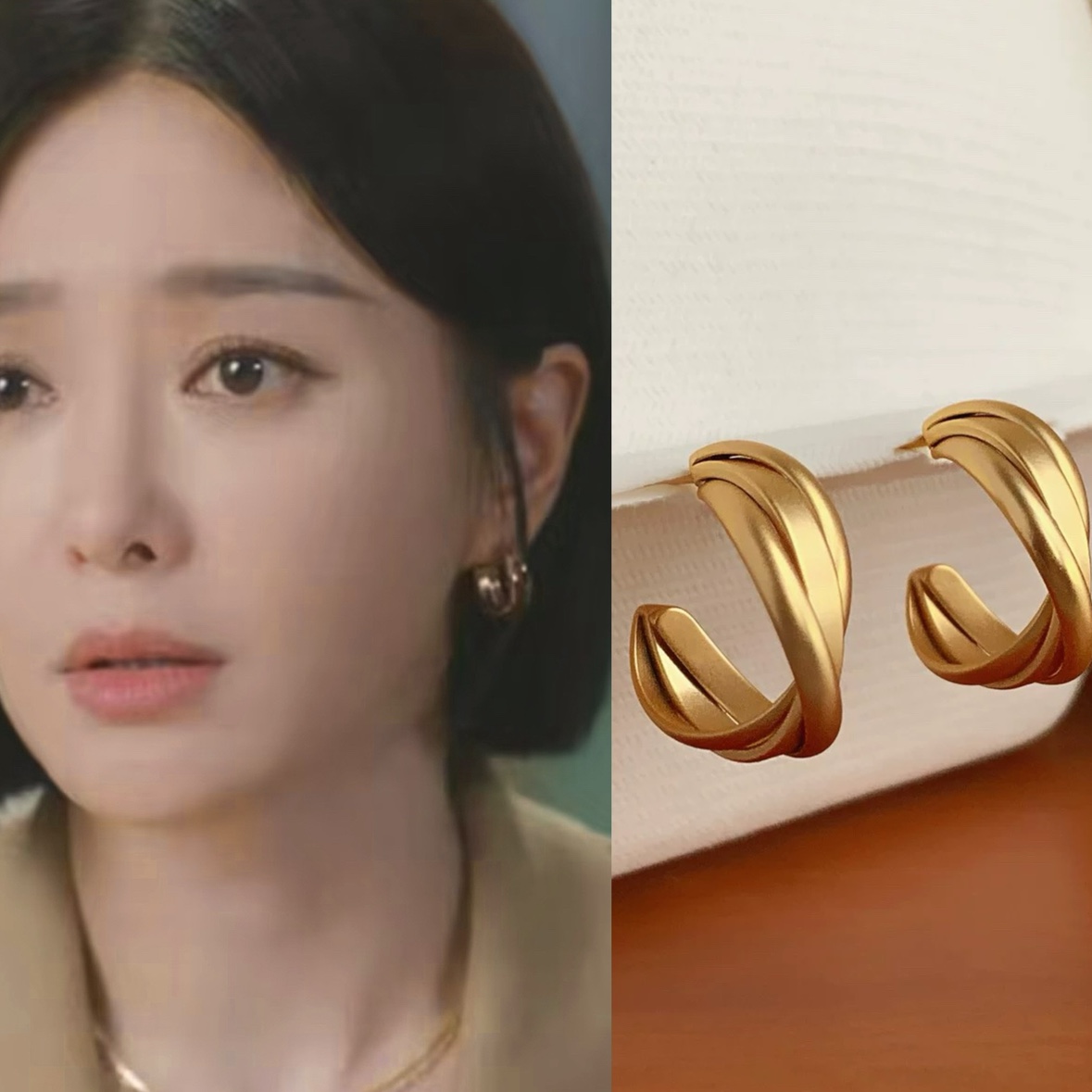 「时光」秦岚同款港风金属圈圈耳环蚊香盘耳夹无耳洞女金色耳饰银