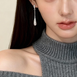 「空灵轻语」长款 耳环蚊香盘耳夹无耳洞女耳饰耳钉 水滴流苏法式