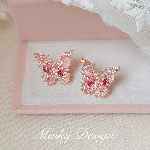 Minky「花间蝶影」原创蝴蝶耳饰蚊香盘耳夹无耳洞气质耳钉耳环女