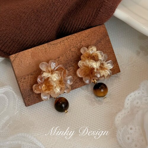 Minky「花漾虎睛」2026年秋耳钉蚊香盘耳夹无耳洞虎眼石耳环耳饰