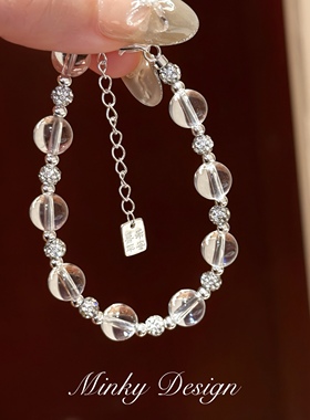 「流光白晶」原创天然白水晶纯银手链高颜值纯银手饰高级串珠手串