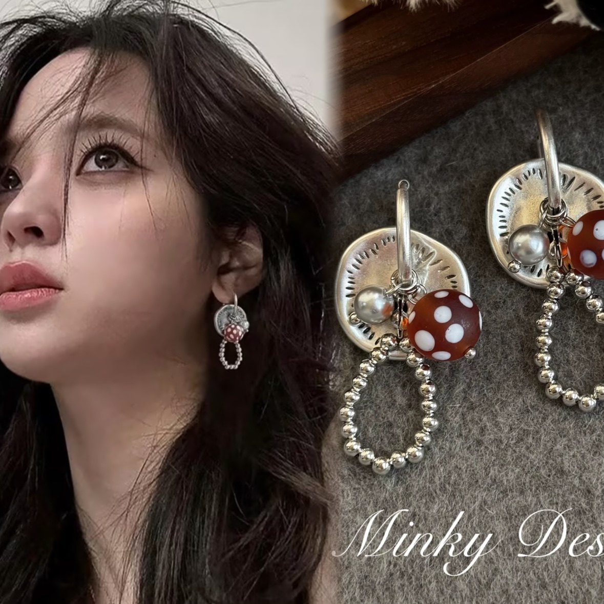 「骰点跳跳」一款多戴！明星同款红色蚊香盘耳夹无耳洞耳环女耳饰