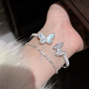 「蝶贝千金」天然白贝母蝴蝶手镯女精致轻奢小众精致手链手饰开口