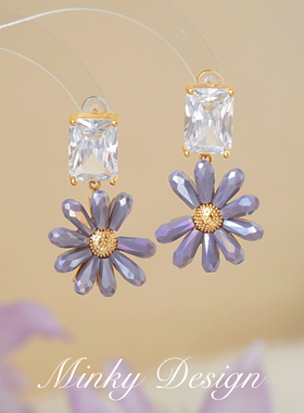 「紫萱」紫色耳夹蚊香盘耳夹无耳洞耳钉花朵耳环绝美独特耳饰小众