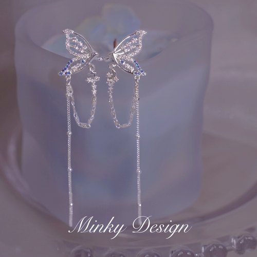 「璀璨蝶舞」原创蝴蝶流苏耳骨夹高级感无耳洞耳夹耳挂显脸小耳饰