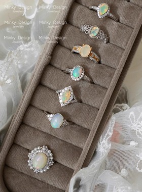 「烟雨行」孤品天然欧泊纯银戒指气质甜美个性手饰女指环闪钻礼物