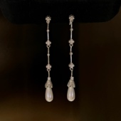 耳钉 水滴珍珠耳饰蚊香盘耳夹无耳洞气质流苏款 「水波 心事」长款