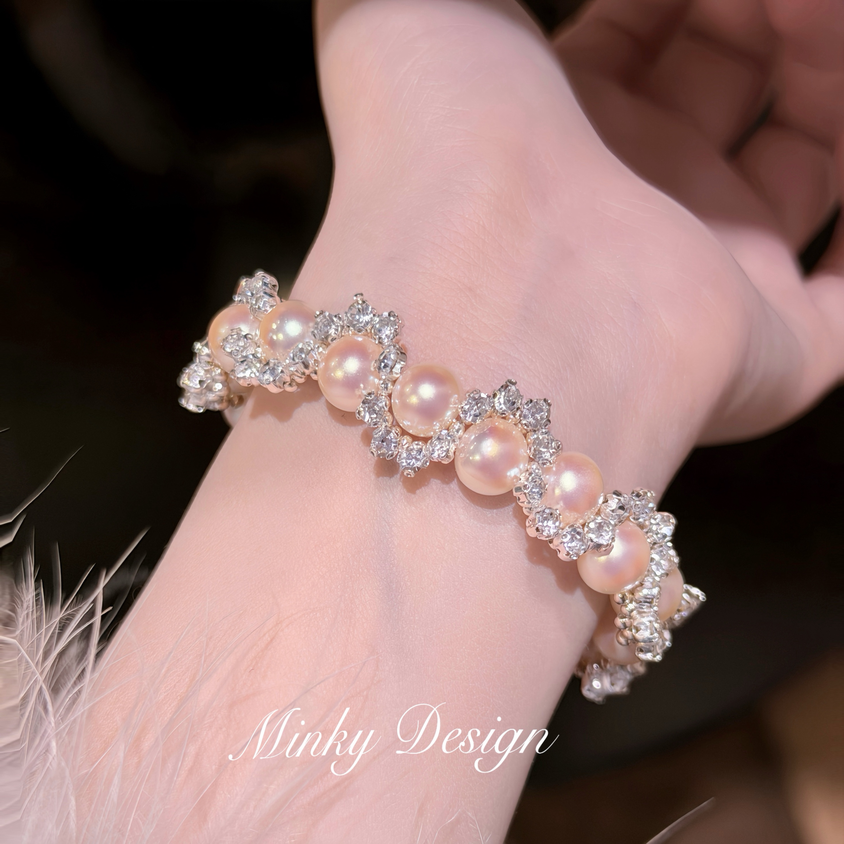 「白苏记」简约珍珠串珠手链百搭手串独特漂亮手链女爆闪锆石手饰