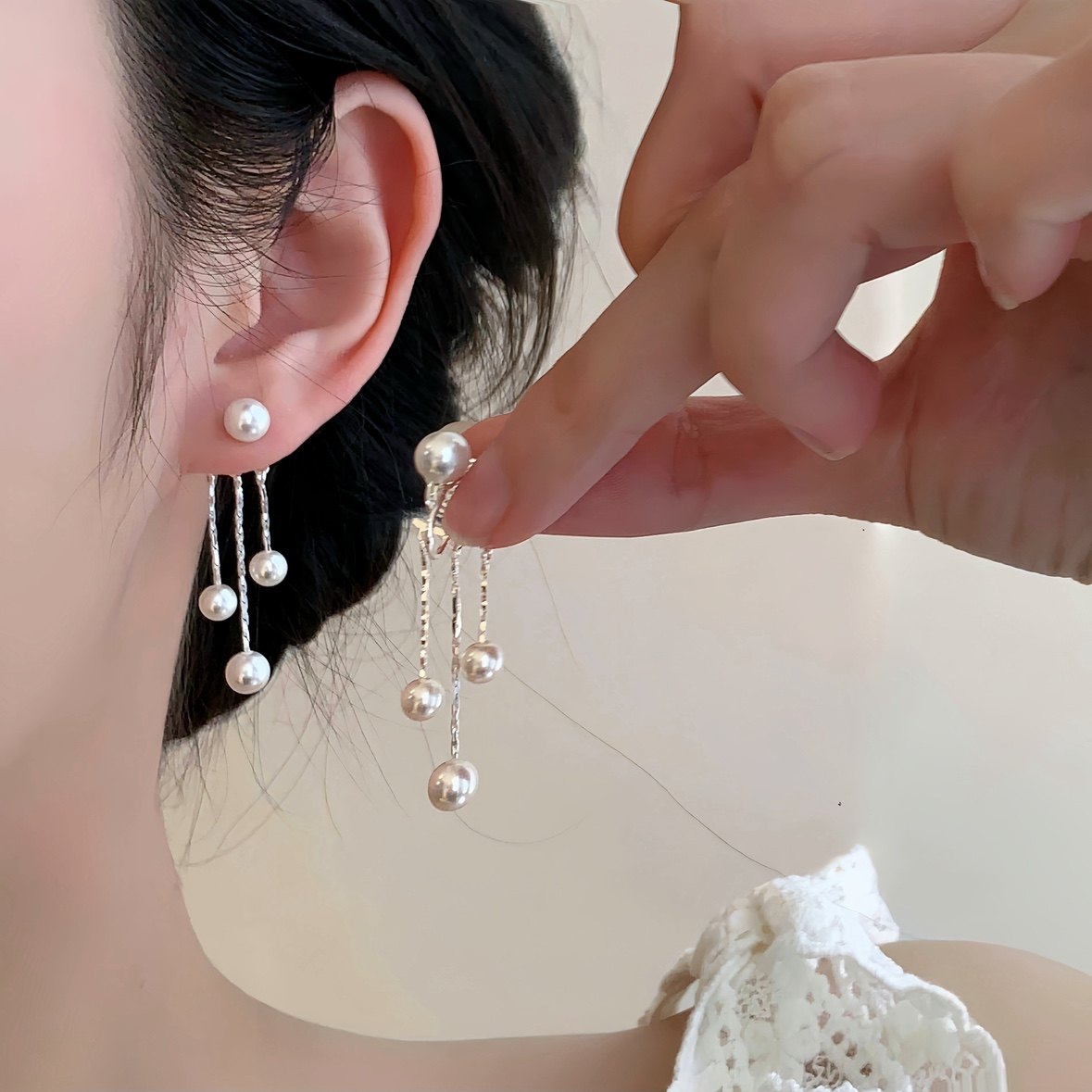 「浪漫之语」长款施家珍珠流苏耳饰蚊香盘耳夹无耳洞独特绝美耳环