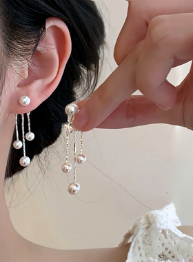 「浪漫之语」长款施家珍珠流苏耳饰蚊香盘耳夹无耳洞独特绝美耳环