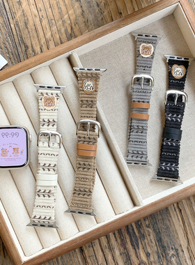 苹果Apple Watch11手表表带适用S10987654321秋冬款小熊灯芯绒