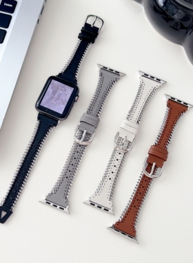 苹果apple watch11手表表带适用S109876543SEUltra手工链条拼真皮