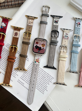 苹果Apple Watch11手表表带适用S10987654321细款灯芯绒皮质女款