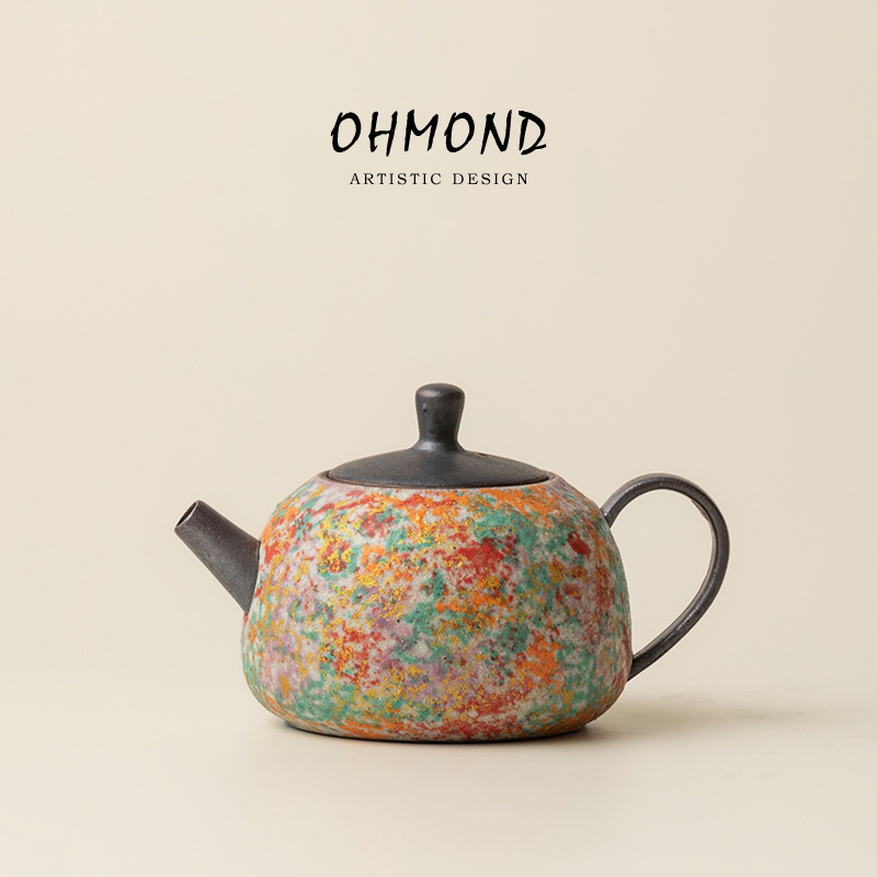 OHMOND | 岩绘老岩泥泡茶壶 家用复古粗陶小号功夫茶具单壶礼盒装