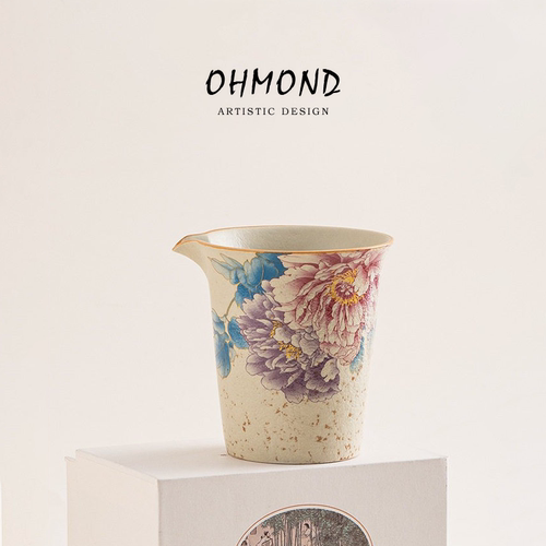 OHMOND | 青花火石红陶瓷粉韵牡丹公道杯 中式茶海分茶器匀茶公杯