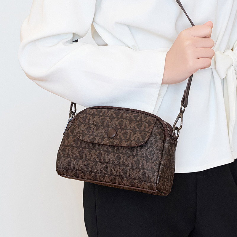 逛街小挎包女2026新款时尚老花真皮女包中年妈妈手机包斜挎小包包