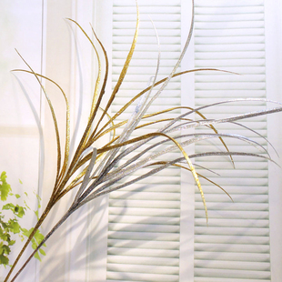 银色金色仿真花假花艺剑叶草闪亮花艺特色舞台装饰花束干花墙客厅