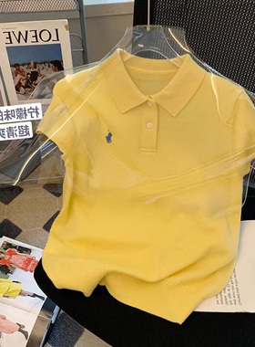品牌专柜黄色刺绣polo领短袖针织衫女夏2026新款百搭减龄休闲上衣