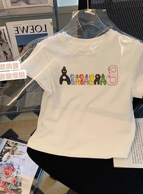 白色卡通印花短袖T恤女2025夏季新款设计感小众减龄百搭体恤上衣