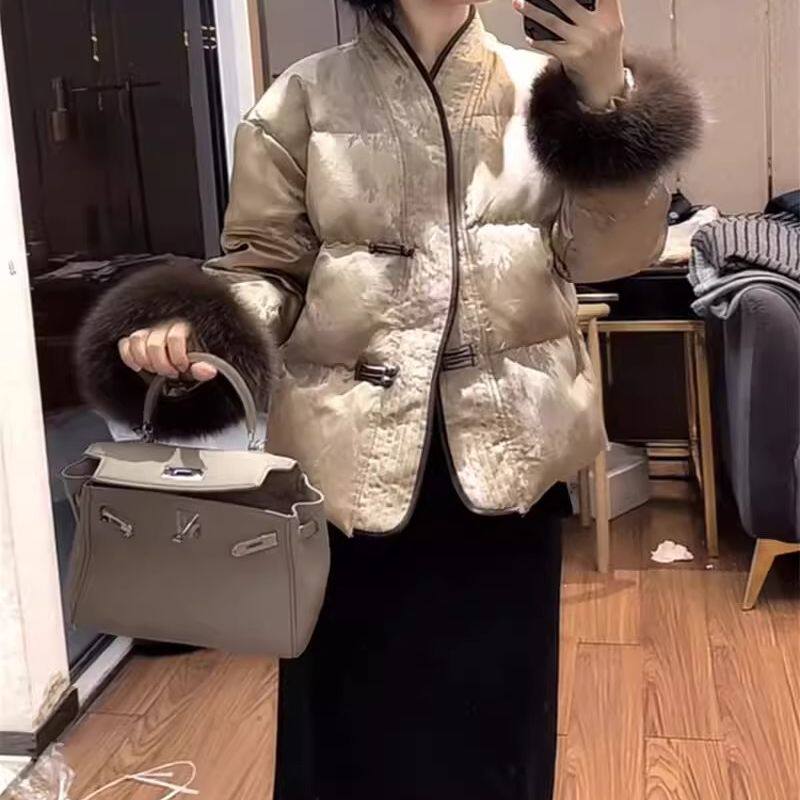 新中式国风洋气网红爆款减龄早春炸街短款显瘦毛毛袖提花盘扣外套,女装/女士精品,短外套,淘宝优惠券,粉丝福利购,淘宝优惠卷