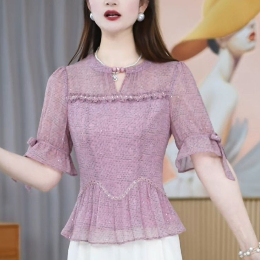 2026夏季新款短袖女装减龄设计感简约镂空上衣白搭气质遮肉显瘦女