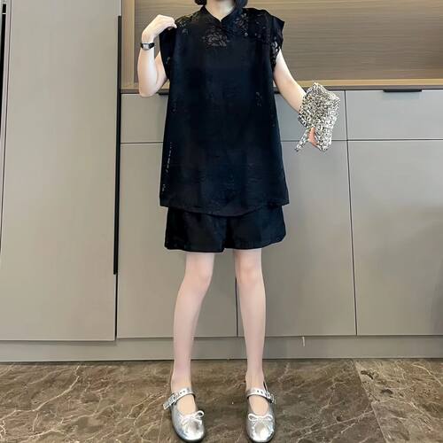 新中式国风盘扣上衣短裤套装2026夏季女士新款大码胖MM时尚两件套