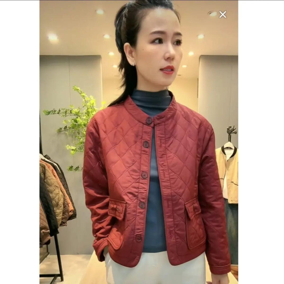 时尚休闲菱形格外套极简新款百搭