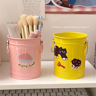 铁艺化妆刷收纳筒大容量手提便携式刷子口红唇釉眉笔桶桌面收纳筒