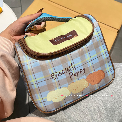 复古格子大容量保温饭盒包