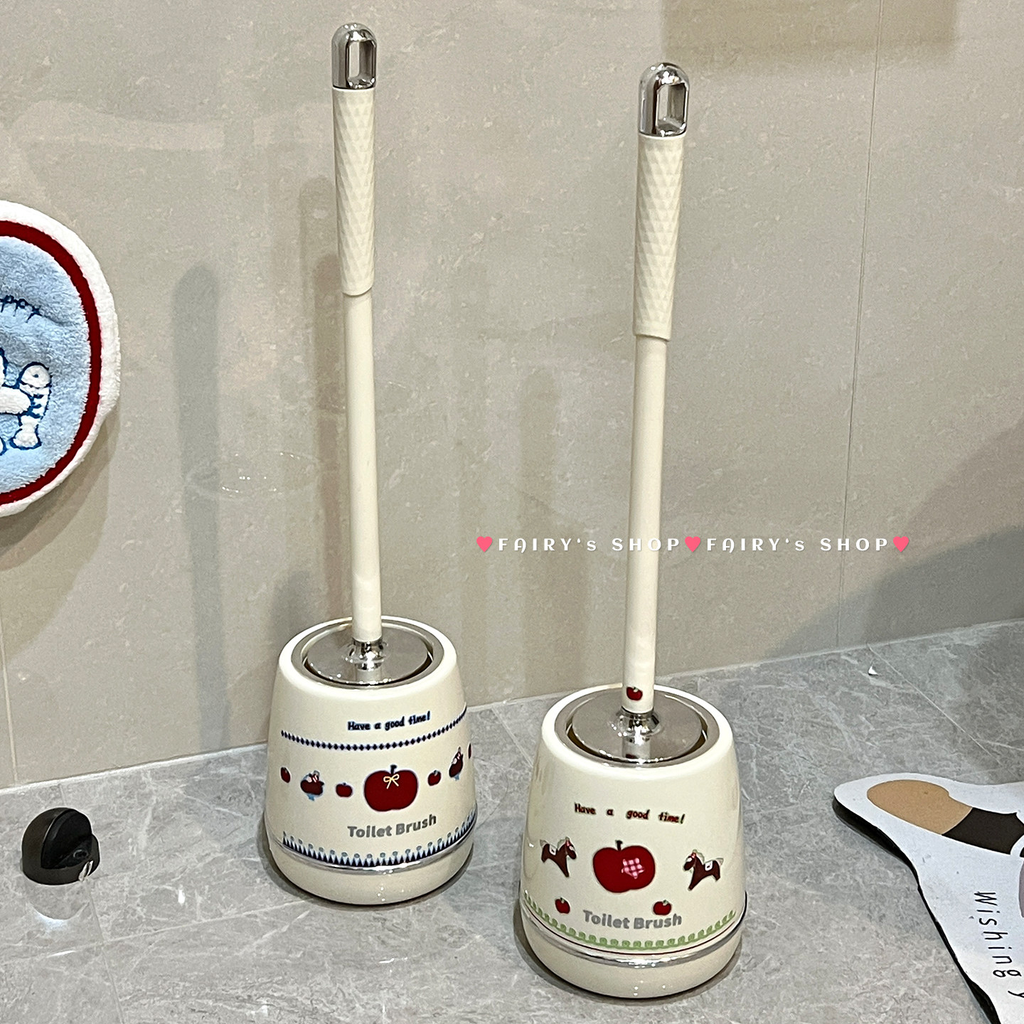 卡通苹果马桶刷套装家用无死角洗厕所神器带底座清洁刷卫生间用品