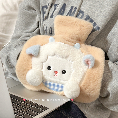 毛绒加厚注水热水袋可插手暖宝宝