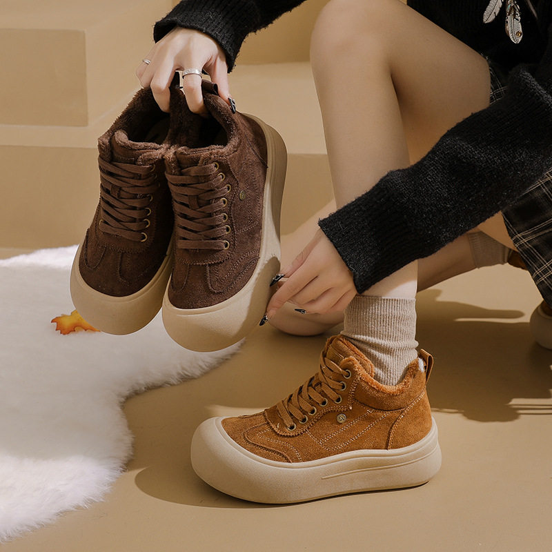 棉鞋女2025冬季新款加绒保暖休闲鞋韩版百搭舒适厚底鞋高帮鞋软底