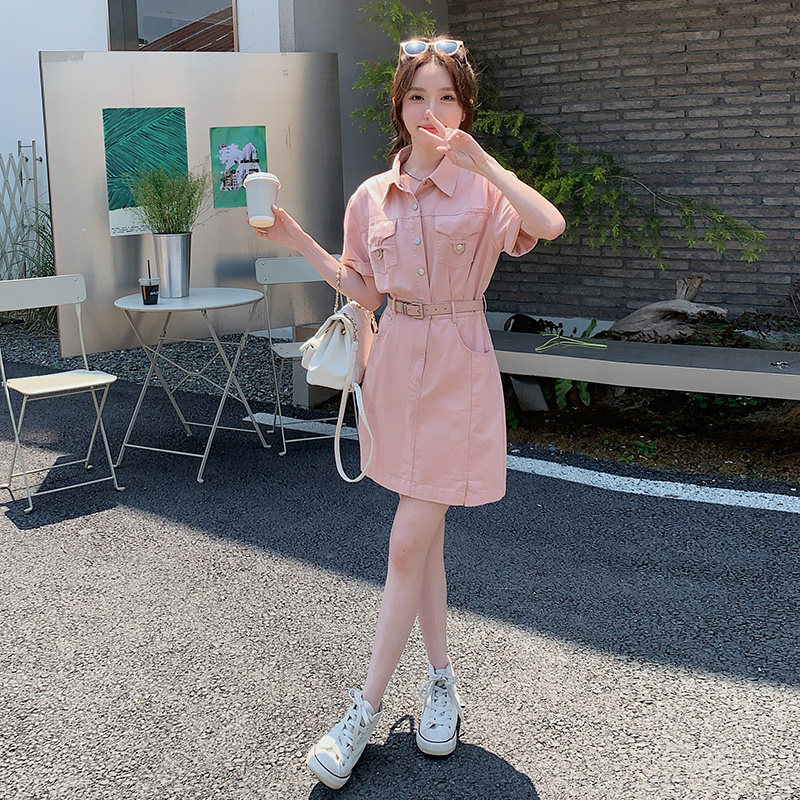 2026新款夏季粉色短款粉色牛仔连衣裙女士B279现货9933p105,女装连衣裙,浙宝173（原浙宝279）