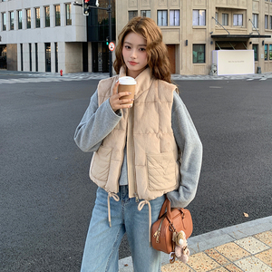 韩系简约保暖抽绳马甲羽绒服女2025年秋冬季时髦洋气百搭面包服图片
