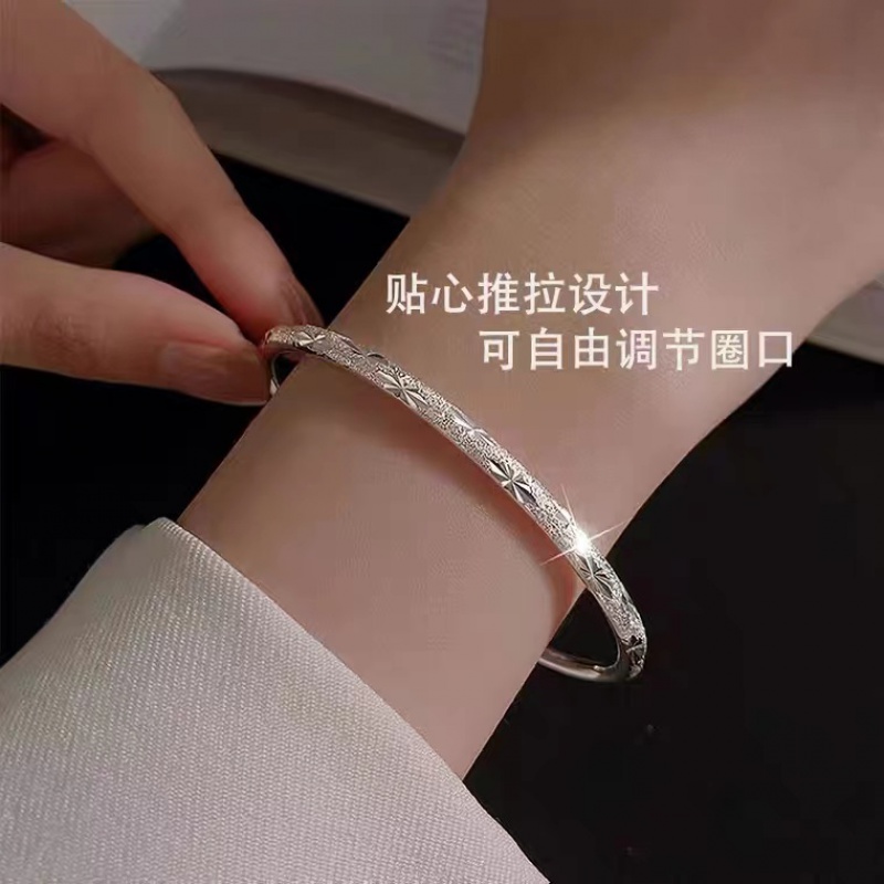 s925银手镯女简约情侣新品满天星镯子个性百搭送女友