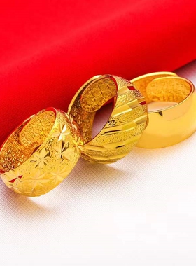 越南沙金戒指男士古法素面指环宽一对镀金情侣对戒女款尾戒子