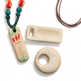 陶瓷吊坠挂件复古民族风百搭陶瓷饰品釉上彩瓷片挂件长款项链