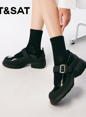 St&Sat/星期六甜美玛丽珍单鞋新款厚底中跟黑色上班鞋SSC1111020