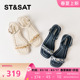 通勤简约方头女鞋 新款 SSD2115417 星期六粗跟一字带凉鞋 St&Sat