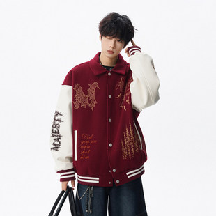 重磅530克2026春秋新款男装男士长袖美式刺绣棒球服外套飞行夹克