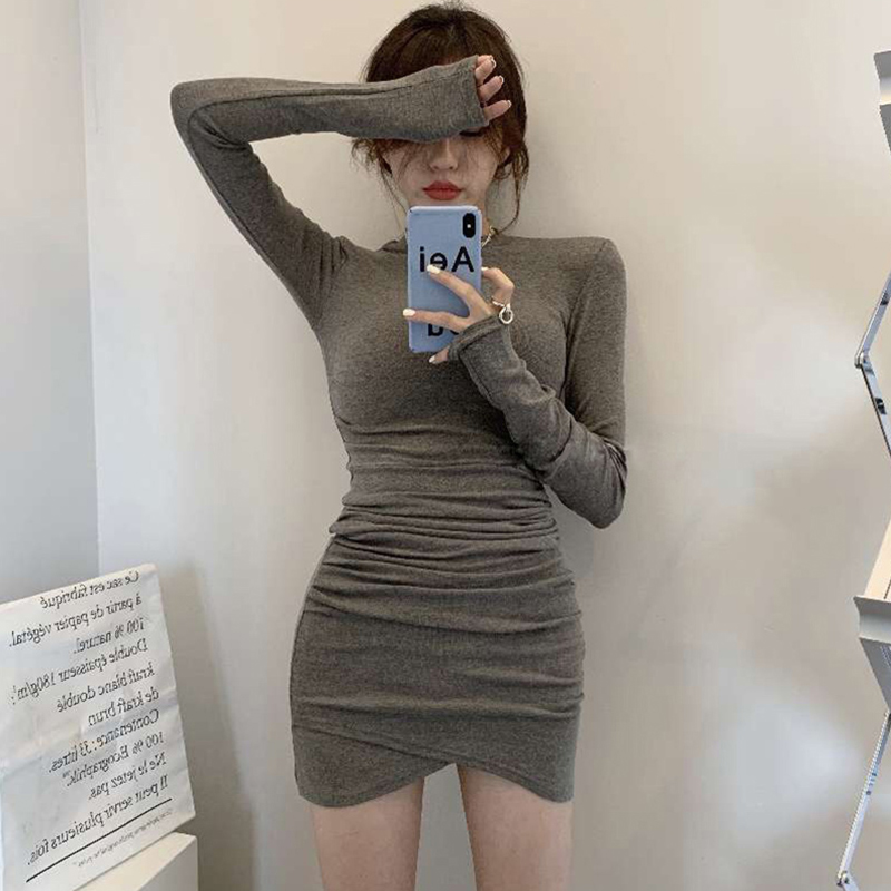 褶皱不规则裙子性感收腰修身显瘦紧身包臀打底裙连衣裙短裙女秋季