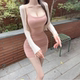 显身材纯欲辣妹内搭低胸U领紧身包臀短裙性感吊带裙春季 连衣裙女