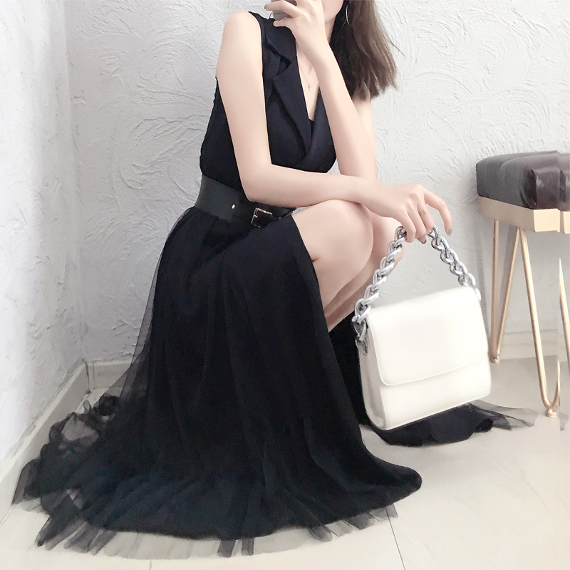 Ö°ÒµÁ¬ÒÂȹŮÏÄ2018пîʱÉÐÖг¤¿îÆøÖÊã¼ÀÁ·çVÁìºÚÉ«Ñóװȹ×Ó
