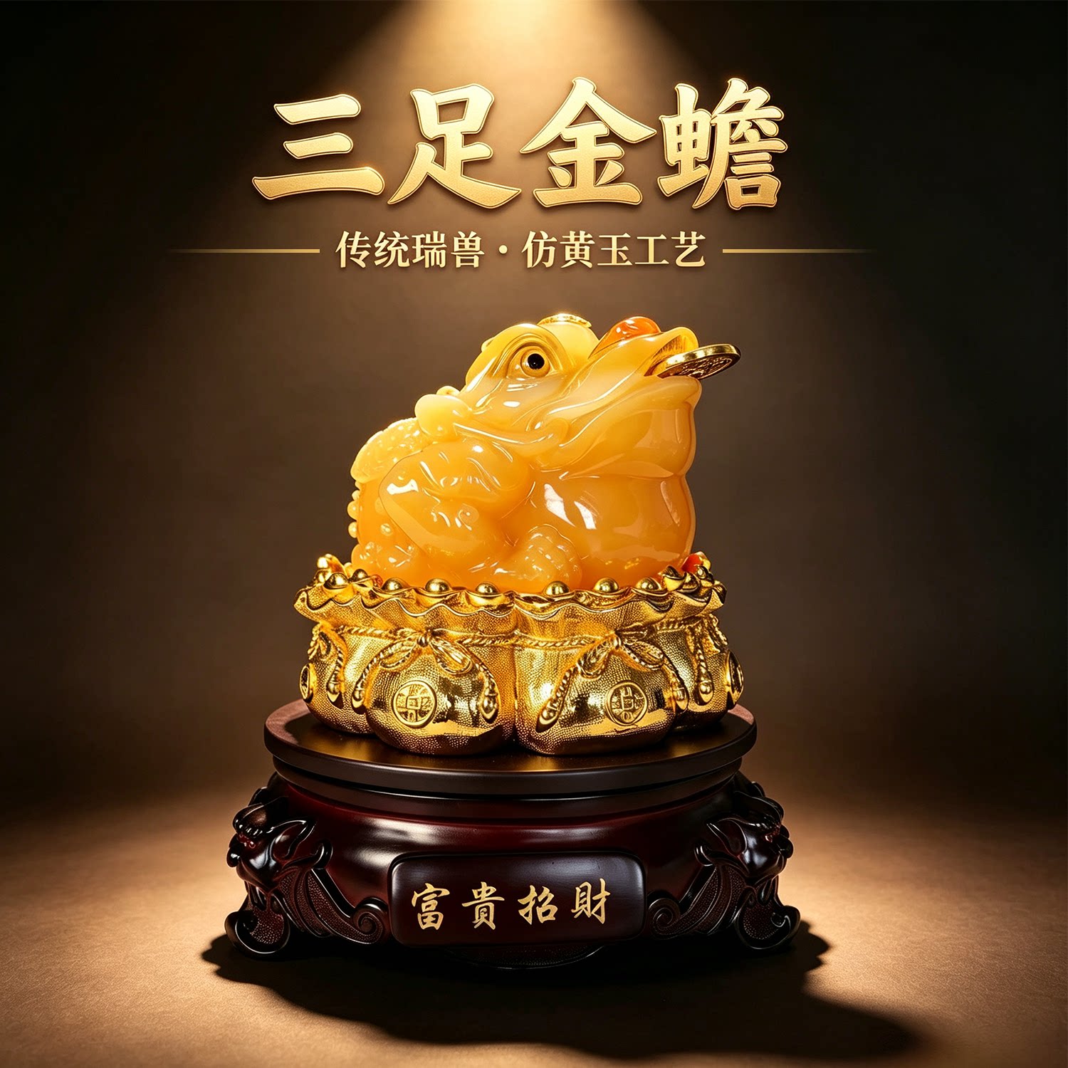 三足金蟾铜钱摆件仿黄玉树脂蟾蜍店铺收银台开业礼品办公室装饰