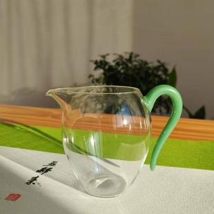 耐热玻璃公道杯玉把公杯分茶器高端彩把茶海透明泡茶水晶公杯防烫