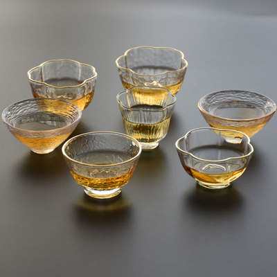 锤纹玻璃描金透明耐热个人茶具