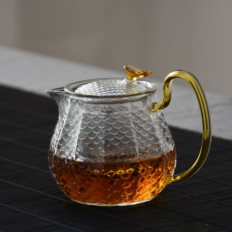 耐高温玻璃锤纹龙香泡茶壶