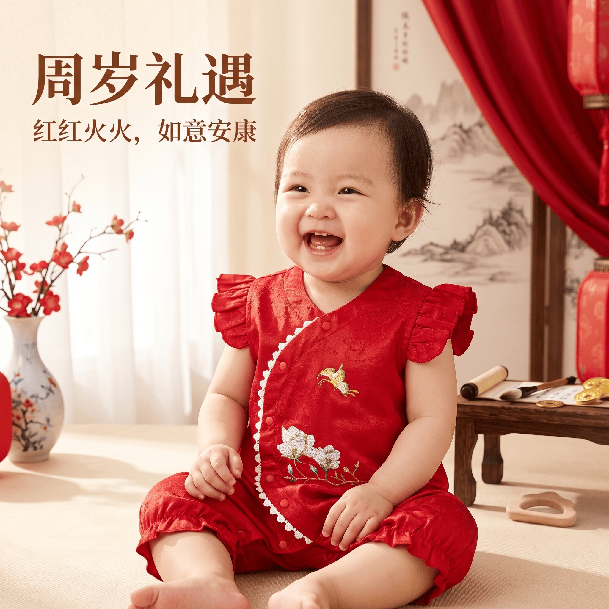 夏季薄款婴儿国风刺绣旗袍哈衣