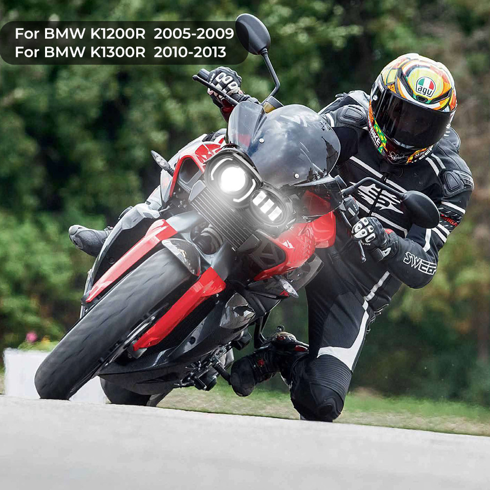 适用宝马摩托车水鸟k1300r k1200r bmw超亮led大灯总成透镜改装