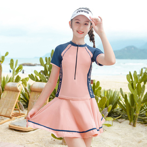 女童泳衣中大童分体防晒2023新款洋气平角儿童夏季套装学生游泳衣